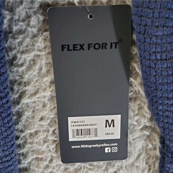 90 Degree Sweater Womens Medium Navy Blue Waffle Knit Zip Cardigan *NWT* - Picture 3 of 10